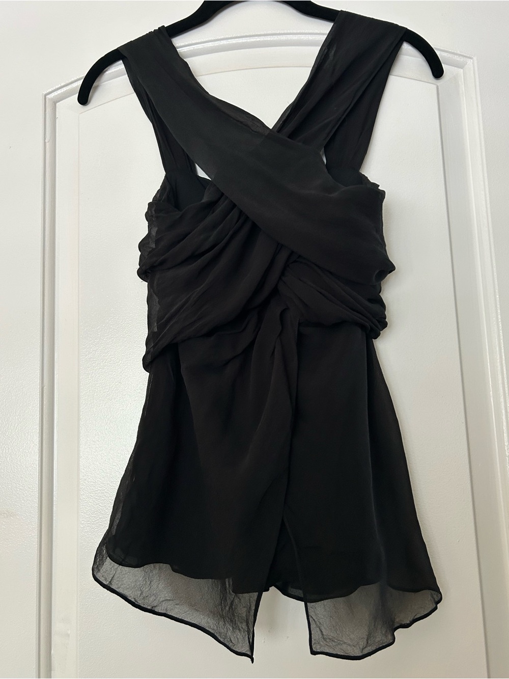 Diane von Furstenberg 100% Silk Draped Ruched Top – Black, Size 2